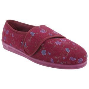 Comfylux Womens/Ladies Sally Floral Side Seam Superwide Slippers / Wine